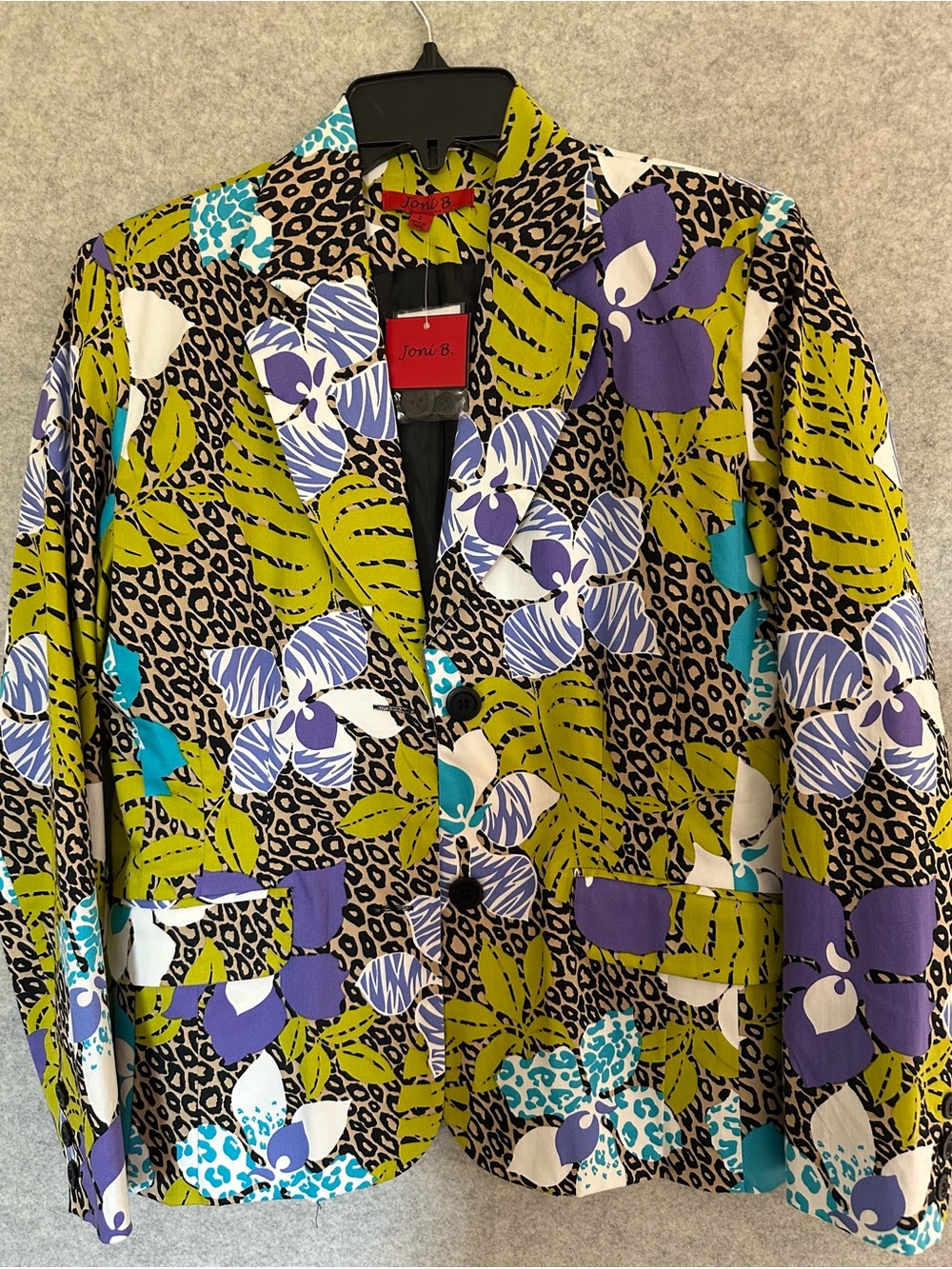 Joni B Women's Floral & Leopard Print Blazer - Green Multi - NWT